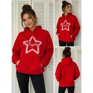 Playboy Red Pullover Hoodie Star Logo Graphic Sweatshirt Women’s M